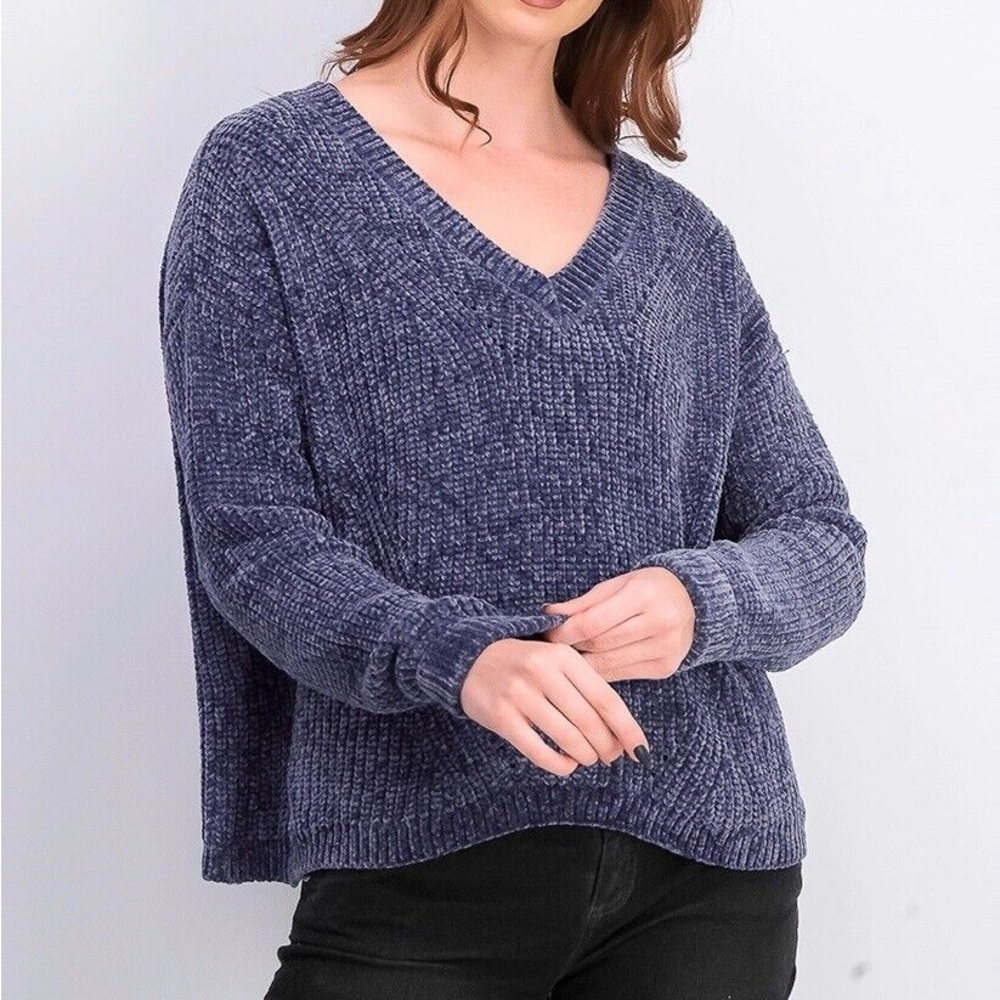 Hippie Rose Juniors Size Large Indigo Chenille Oversized Sweater